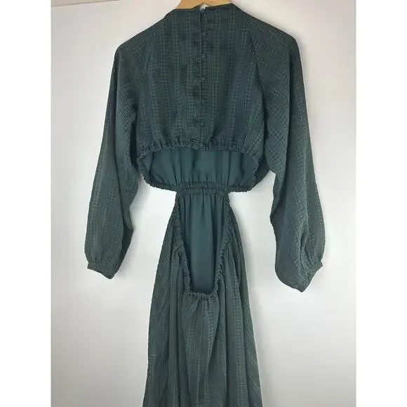 Madewell Long Sleeve Cutout Midi Dress Smoky Spruce Green Black Women's Medium - Picture 7 of 16